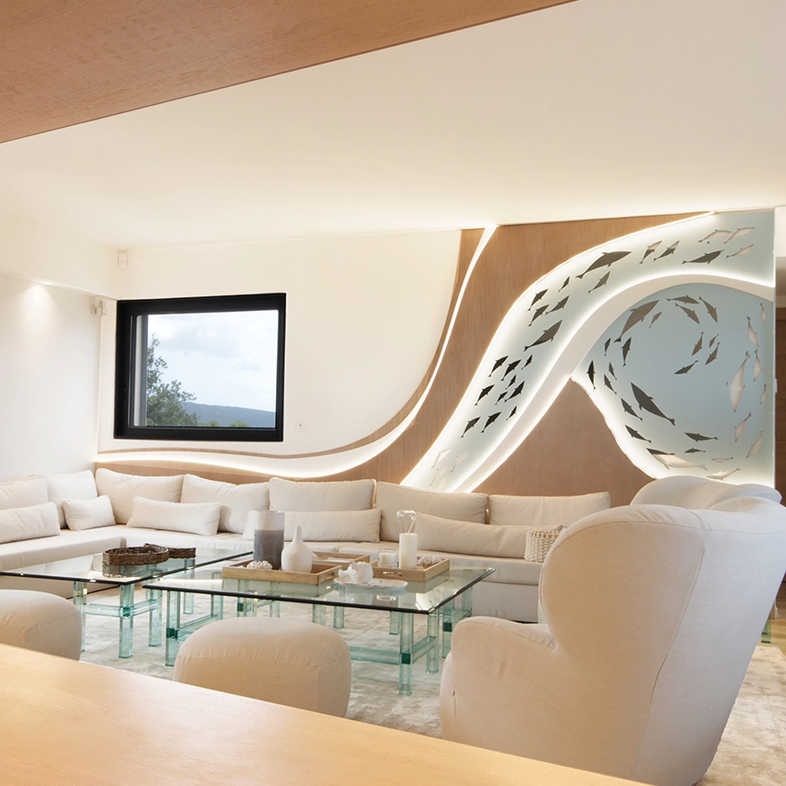 Photo salon haut de gamme et de son décor mural marin